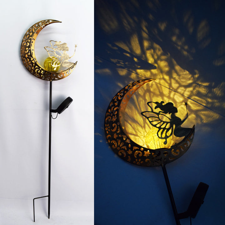 Solar-powered Filigree Crescent Stake Lantern