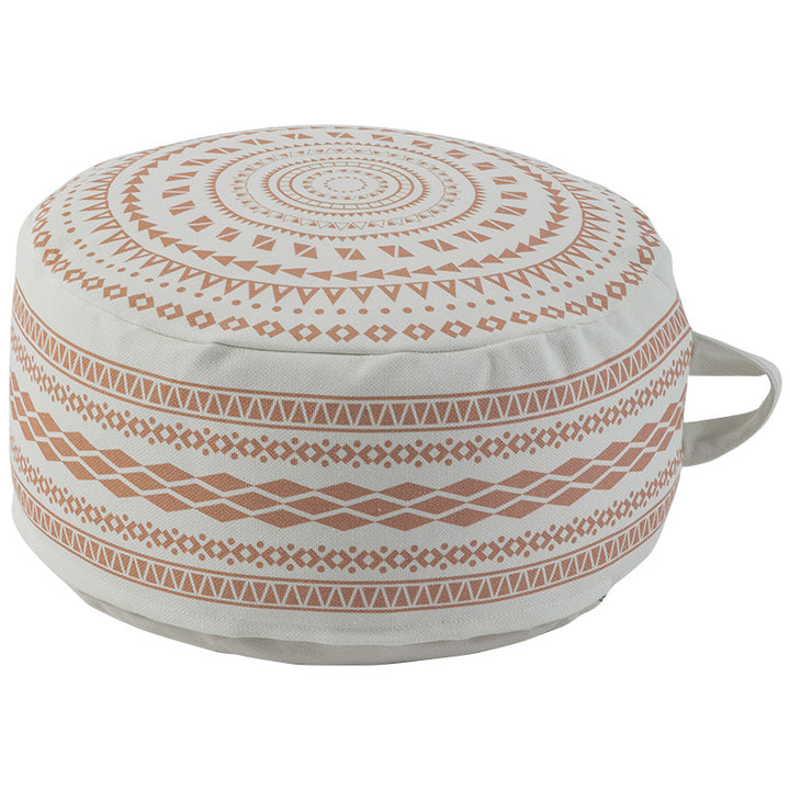 Beef seat pouf made of sturdy cotton blend with ethnic mandala print and carrying handle