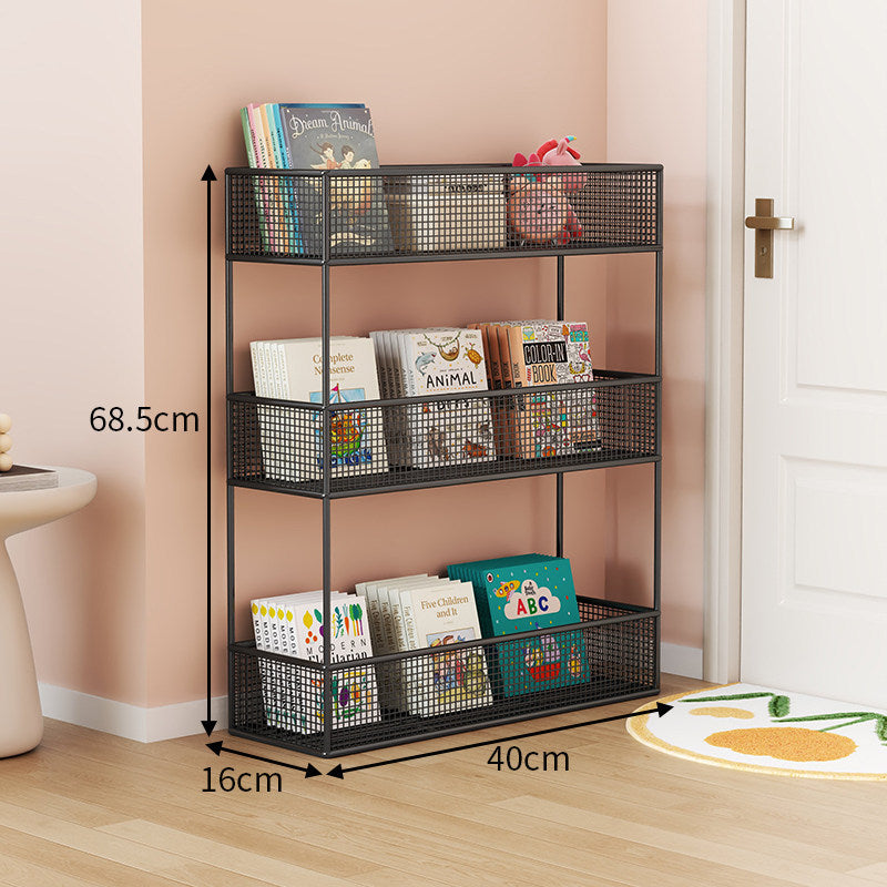 Industrial Metal Mesh Four-Tier Narrow Bookshelf Organizer