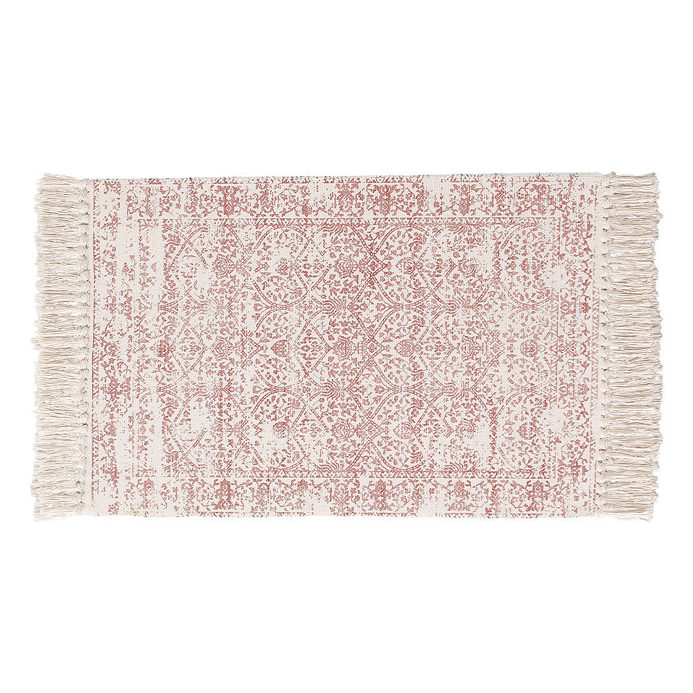 Woven vintage rug runner with fringes and oriental used look