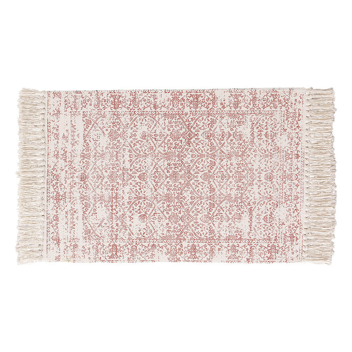Woven vintage rug runner with fringes and oriental used look
