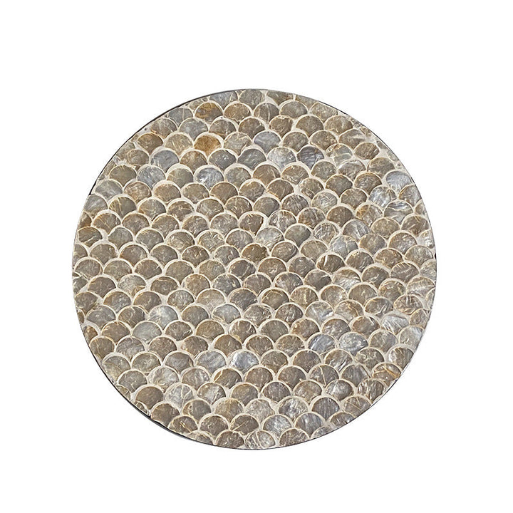 Round serving board made from noble shells