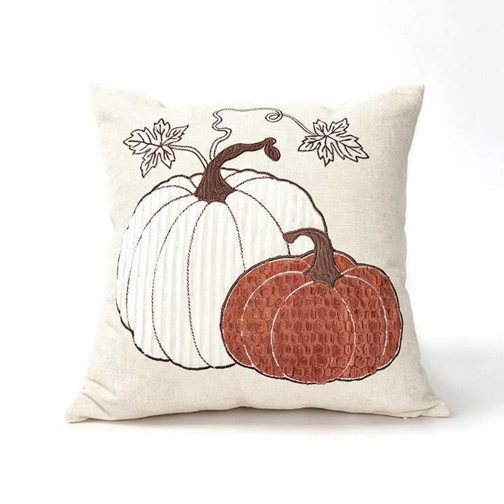 Autumn Pumpkin Embroidered Lumbar Accent Pillow Cover