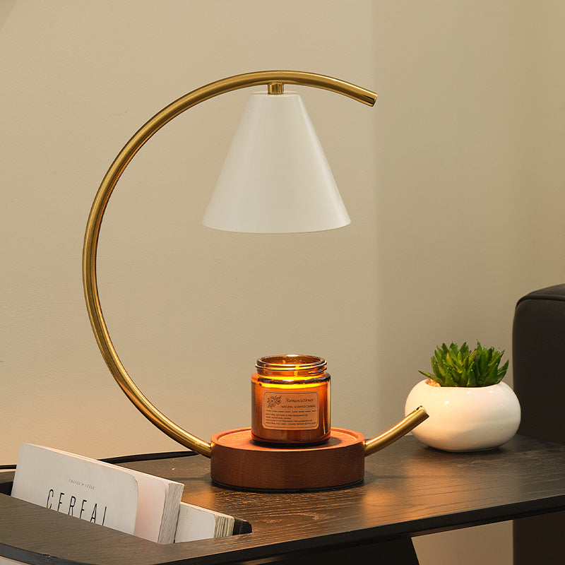 Crescent Arc Table Lamp with Leather Base
