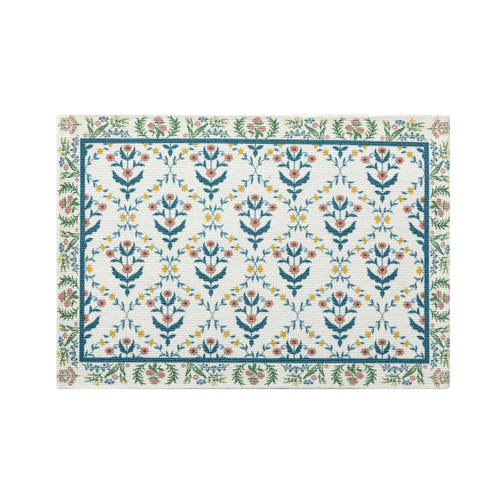 Floral woven bath mat with jacquard structure, absorbent cotton surface and non-slip underside