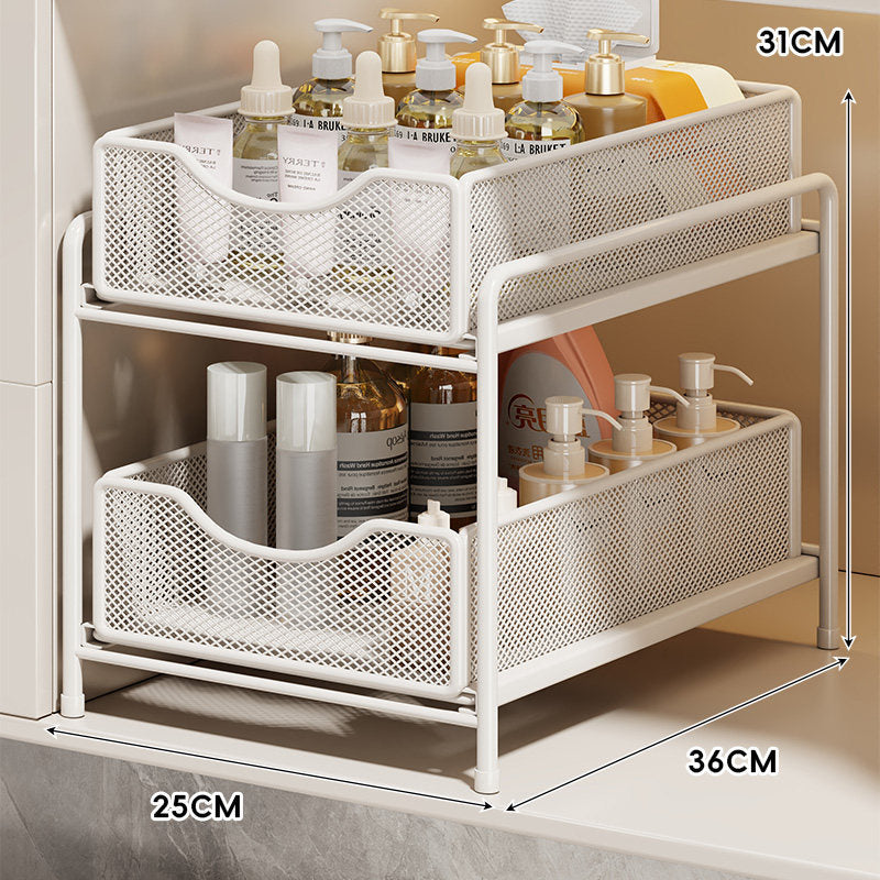 Three-Tier Sliding Mesh Drawer Cabinet Organizer for Kitchen and Bathroom