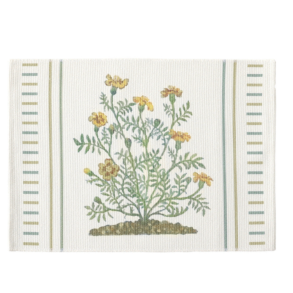 Woven placemat with botanical wildflower print and non-slip backing