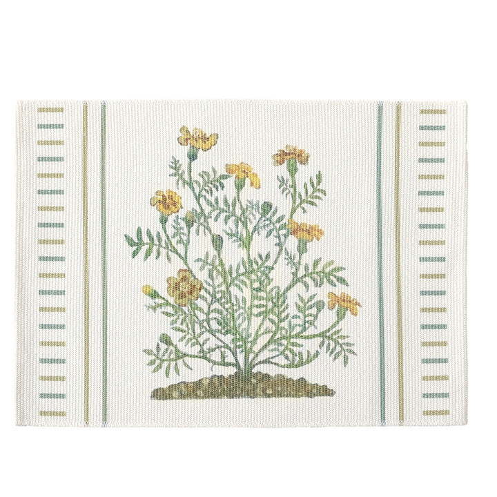 Woven placemat with botanical wildflower print and non-slip backing