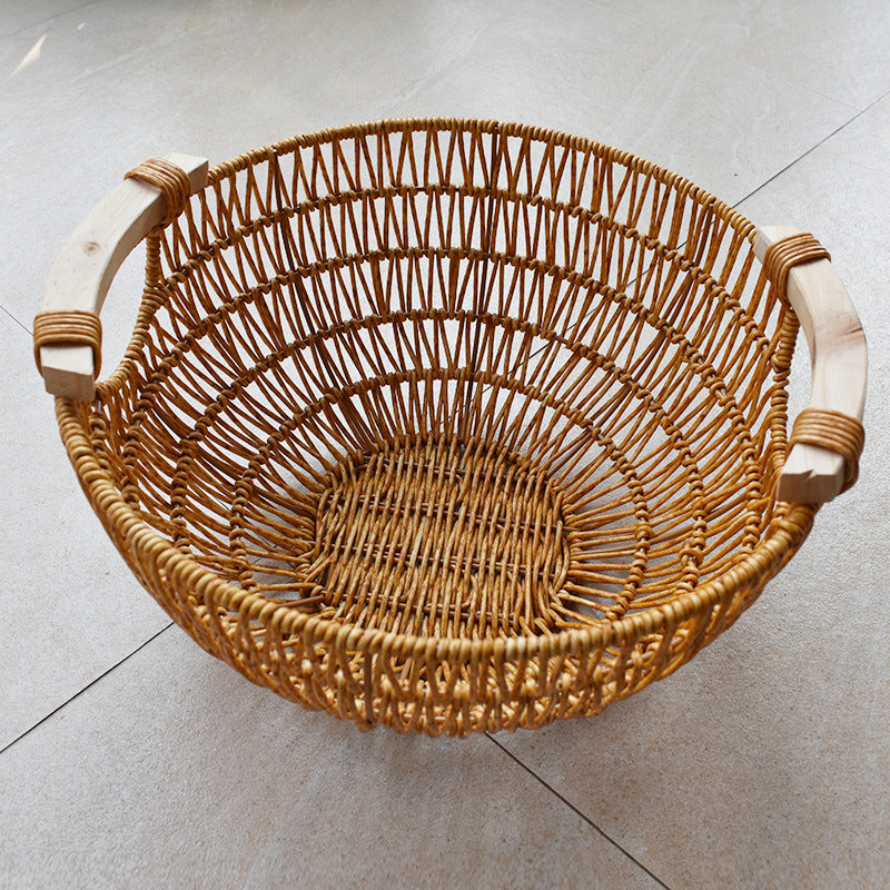 Handcrafted Woven Storage Basket with Wooden Handles
