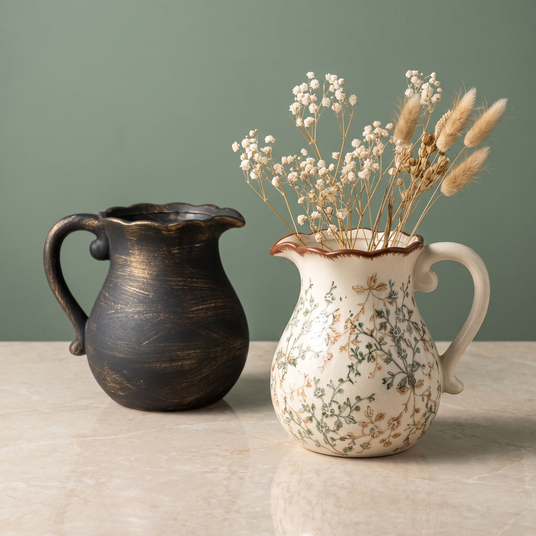 Elegant ceramic jug with floral patterns