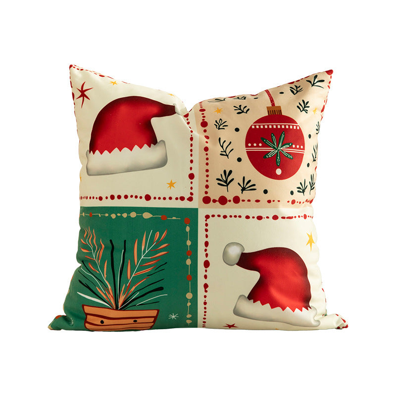 Christmas square decorative pillow with patchwork print and soft microfiber cover