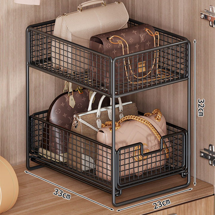 Two-Tier Pull-Out Mesh Cabinet Drawer Organizer for Handbags and Accessories