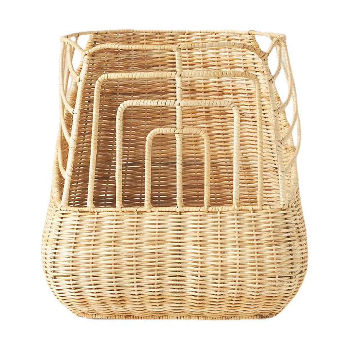 Handcrafted storage basket with curved design