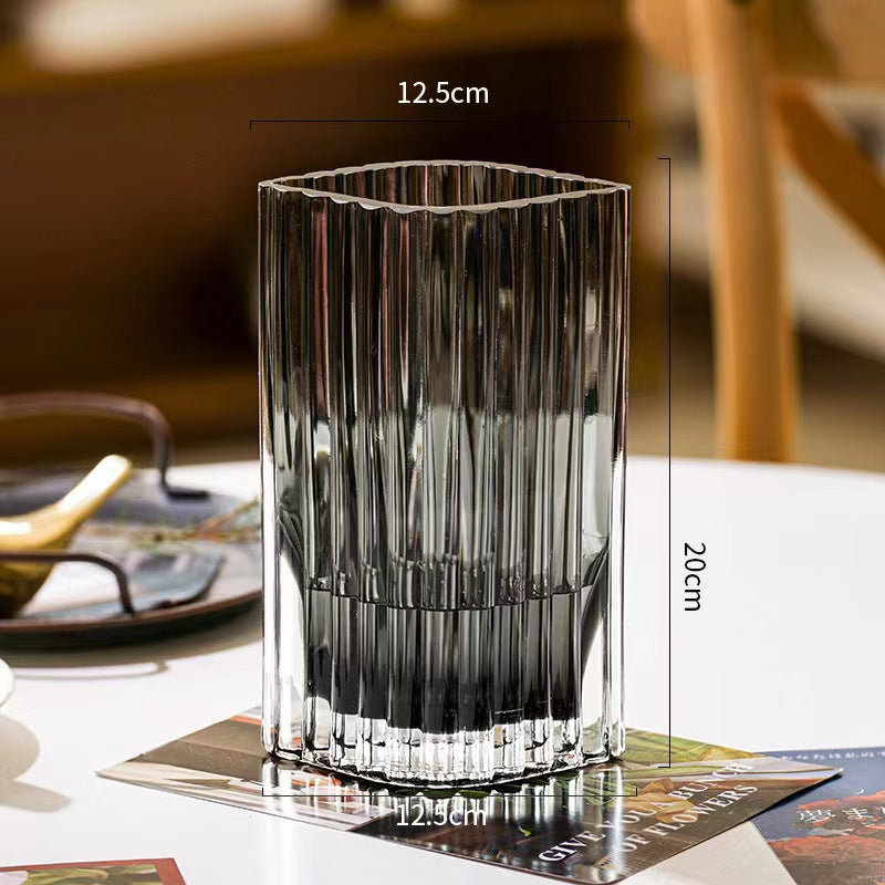 Elegant Ribbed Decorative Glass Vase
