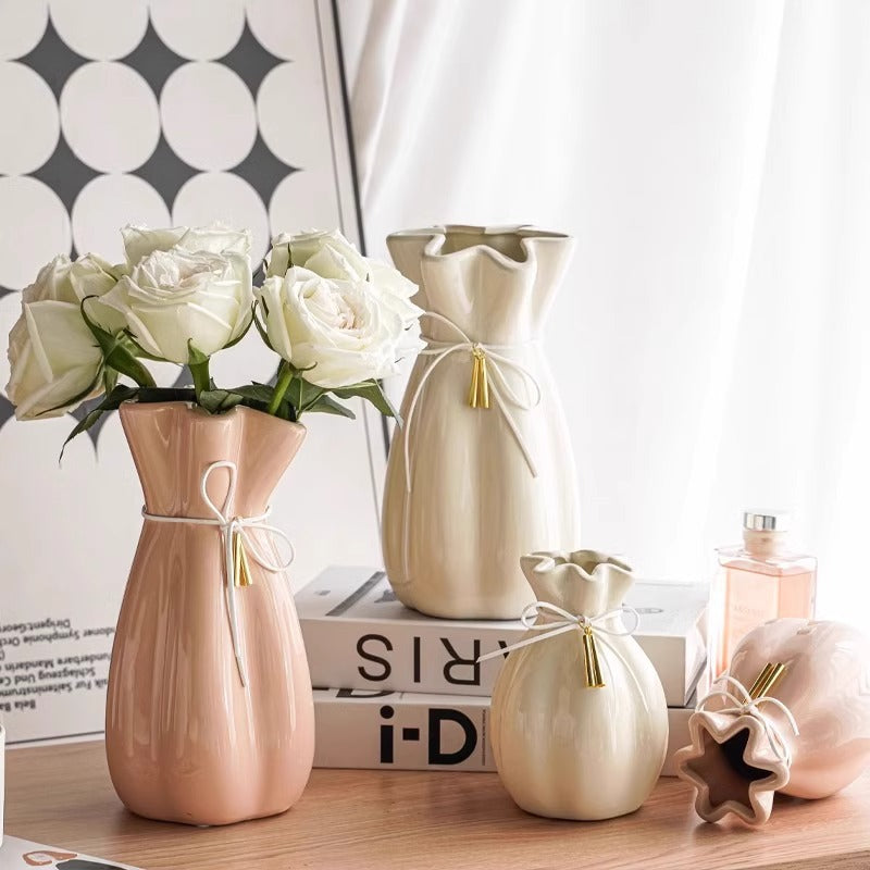 Elegant ceramic vase with delicate ruffled edge