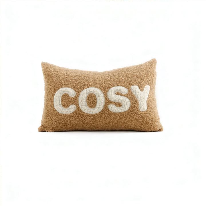 Sherpa Faux-Shearling Lumbar Decorative Pillow Cover with Appliqué Lettering