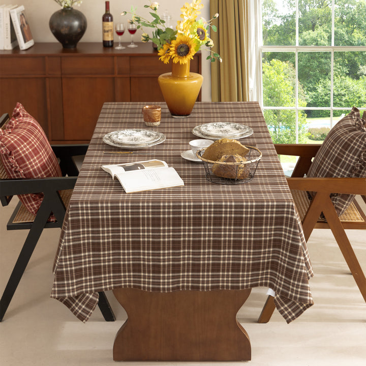Checkered flannel tablecloth made of cotton blend with soft texture