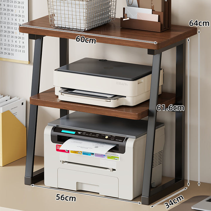 Desktop Printer and Monitor Riser with Elevated Wood-Effect Shelf and Metal Frame