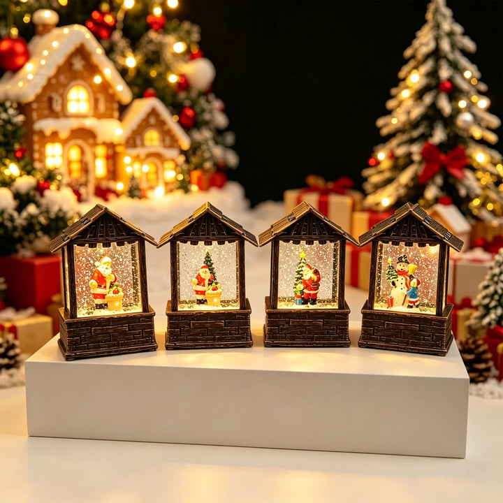 Christmas lantern with snow globe and LED lighting
