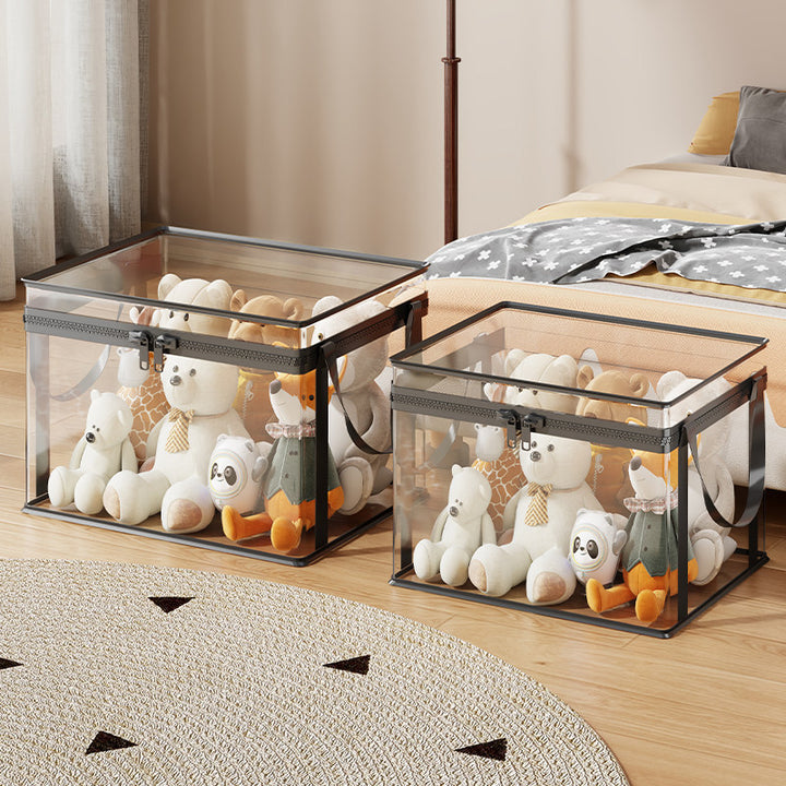 Stackable Transparent Zippered Storage Box Organizer with Reinforced Carry Handles