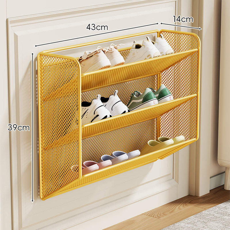 Wall-Mounted Slim Drop-Down Mesh Shoe Shelf Rack