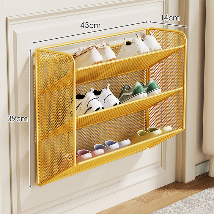 Wall-Mounted Slim Drop-Down Mesh Shoe Shelf Rack