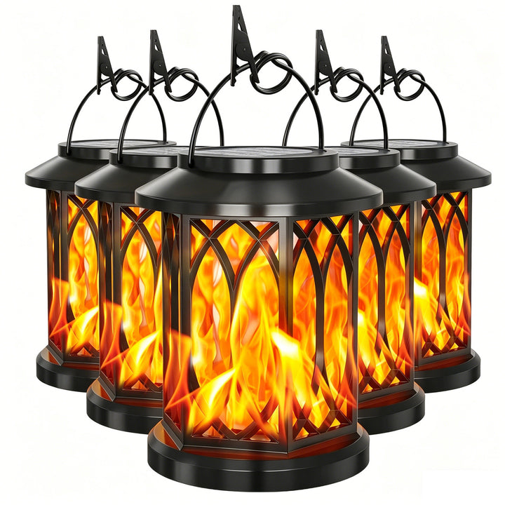 Outdoor Solar-Powered Metal Hanging Light with Decorative Grid and Flickering LED Candle
