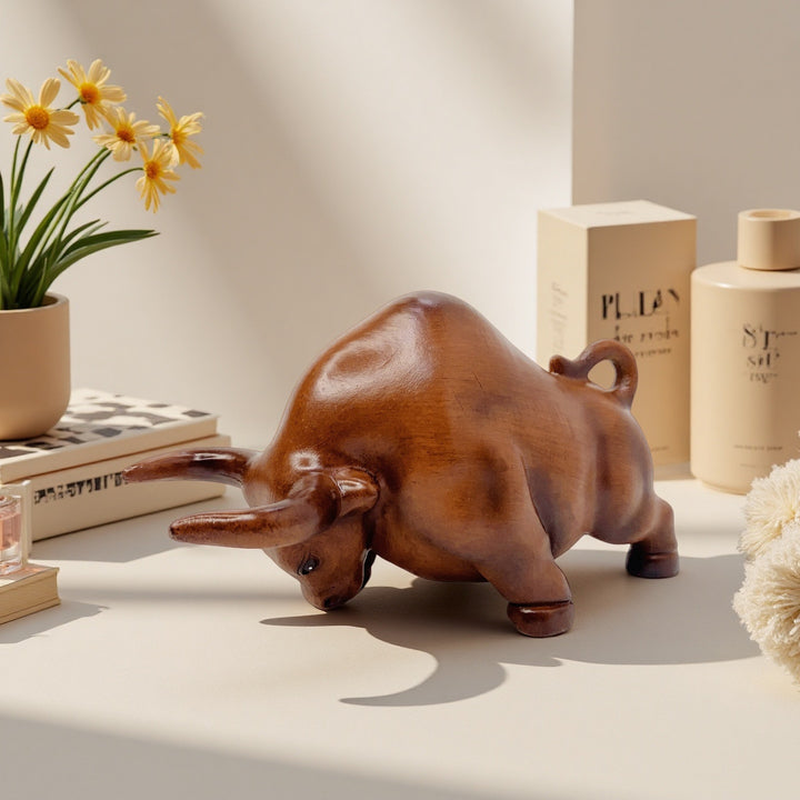 Decorative bull figure made of high-quality synthetic resin