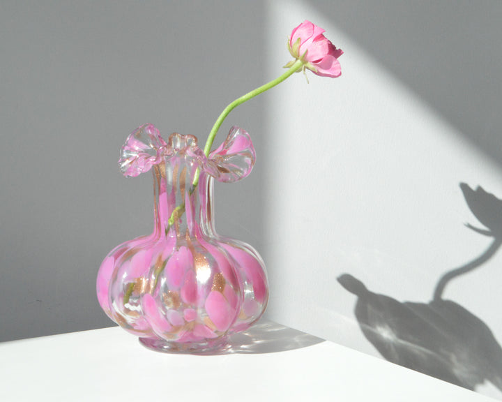 Hand-Blown Ruffled-Lip Iridescent Bulb Vase