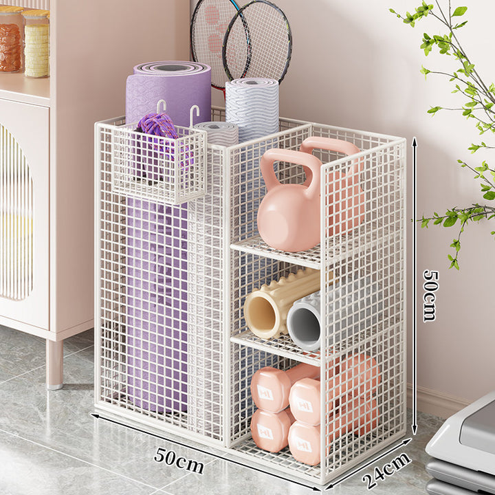 Rolling Mesh Fitness Storage Cart with Vertical Yoga Mat Slot and Shelved Compartments