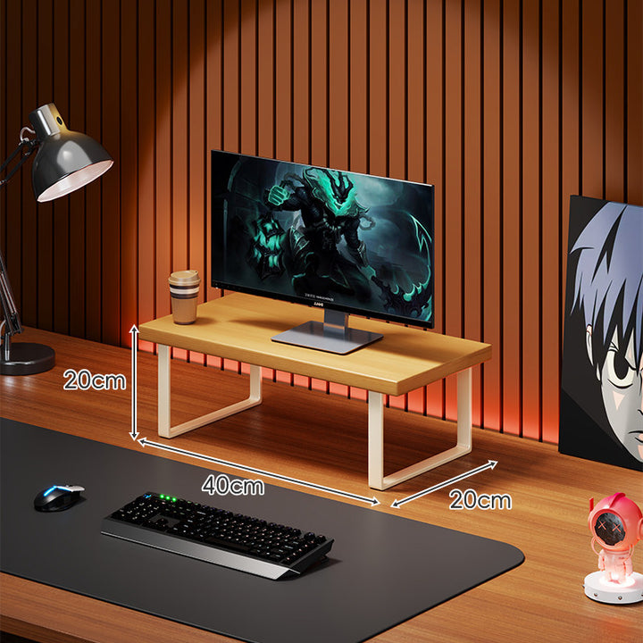 Elevated Solid Wood Ergonomic Monitor Riser Shelf with Metal Frame Stand