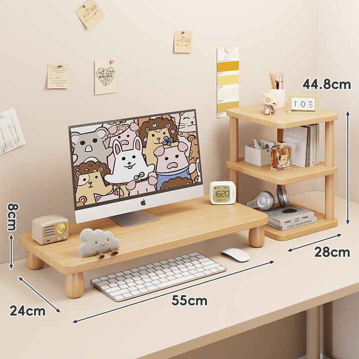 Solid Wood Low-Profile Monitor and Display Riser with Rounded Peg Legs and Keyboard Slide-Out Space