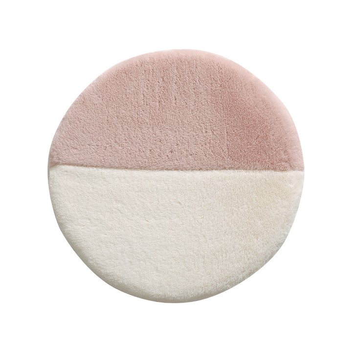 Round high-pile microfiber bath mat with two-tone division and non-slip base