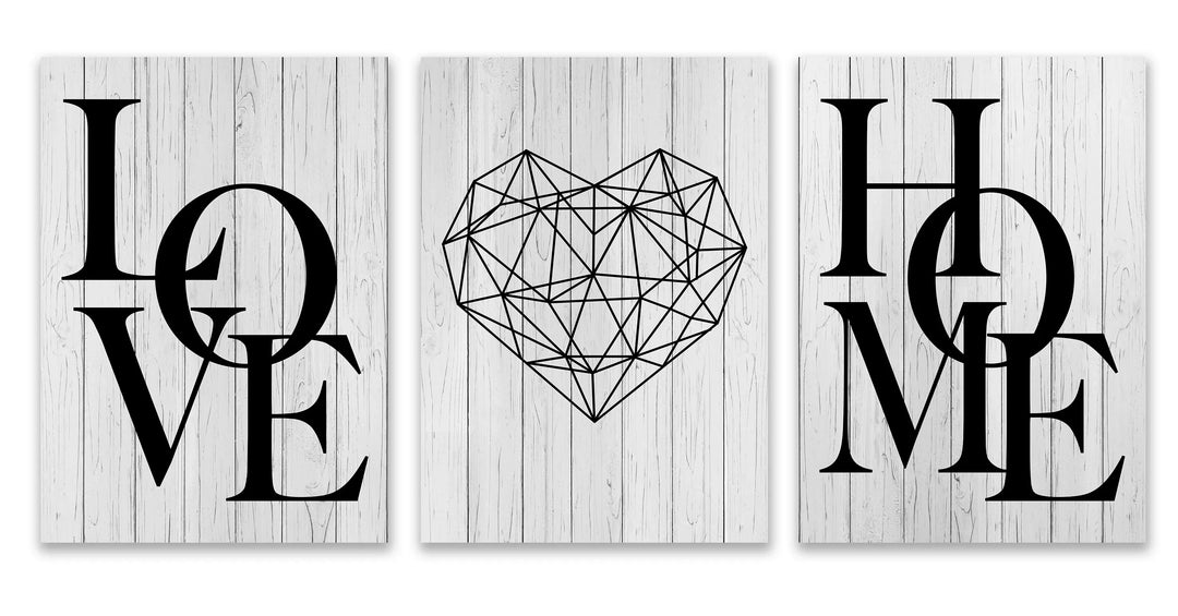 Set of 3Pcs Geometric Love Home Heart Wall Art Fine Art Canvas Prints Black White Minimalist Posters Pictures For Living Room Bedroom Art Decor