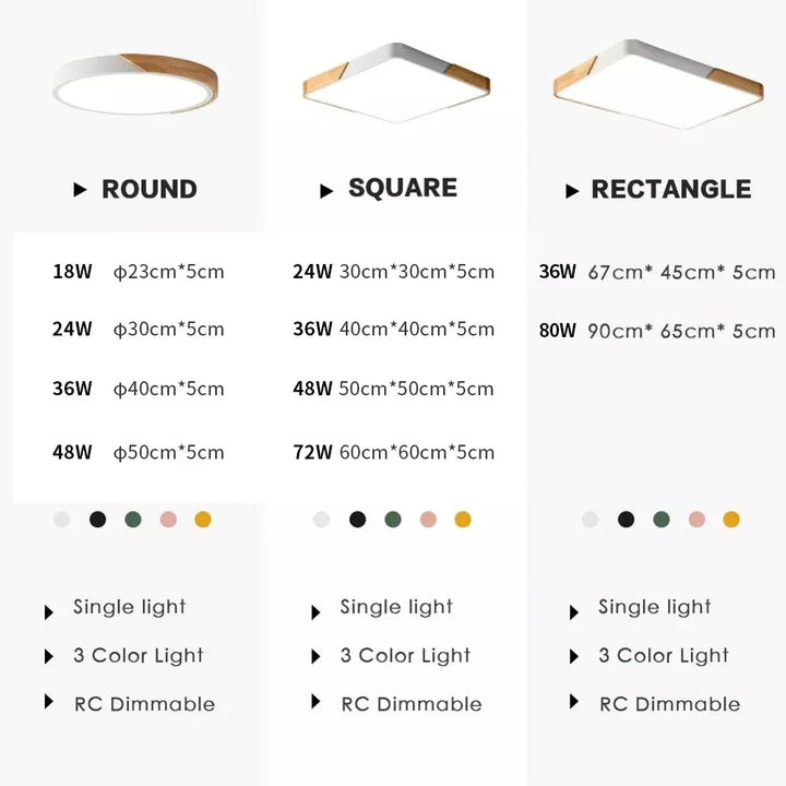 Modern LED Surface Mount Ceiling Light – Ultra-Thin Wooden Lighting Fixture with Remote Control for Living Room, Balcony, and Home Decor