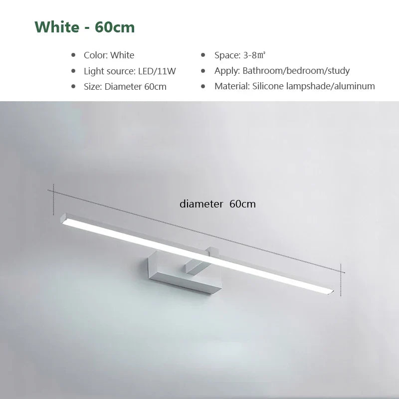Modern LED Wall Light for Bathroom – 3-Color Adjustable Light Aluminum LED Mirror Lamp for Makeup and Bathing