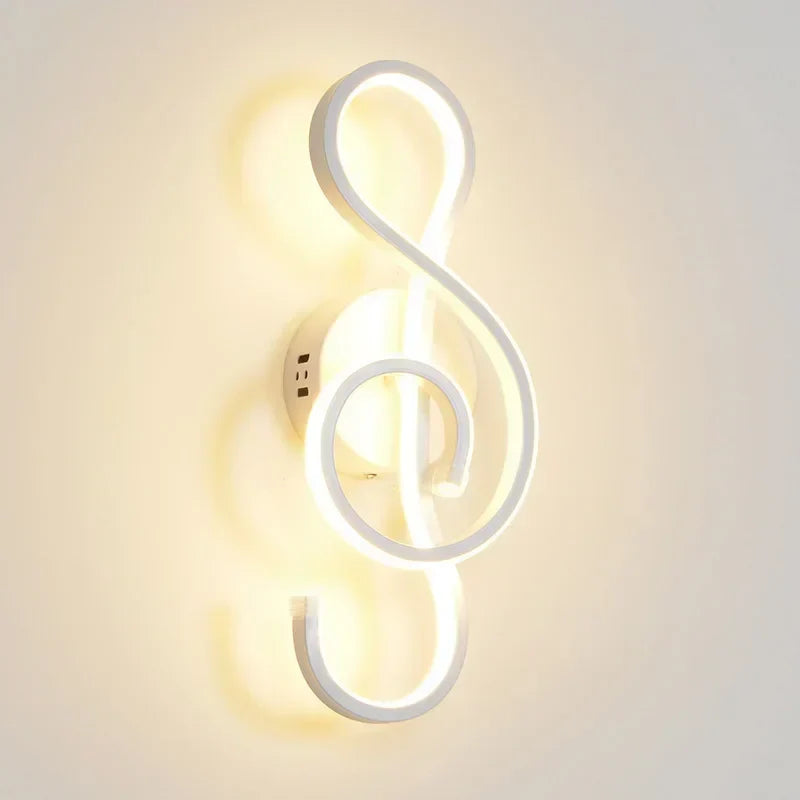 Modern LED Wall Lamp - Musical Note Wall Sconce for Bedroom, Living Room, and Study, Touch On/Off, Up & Down Light Direction, Indoor Home Decor