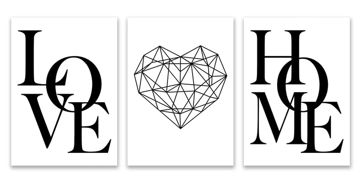 Set of 3Pcs Geometric Love Home Heart Wall Art Fine Art Canvas Prints Black White Minimalist Posters Pictures For Living Room Bedroom Art Decor