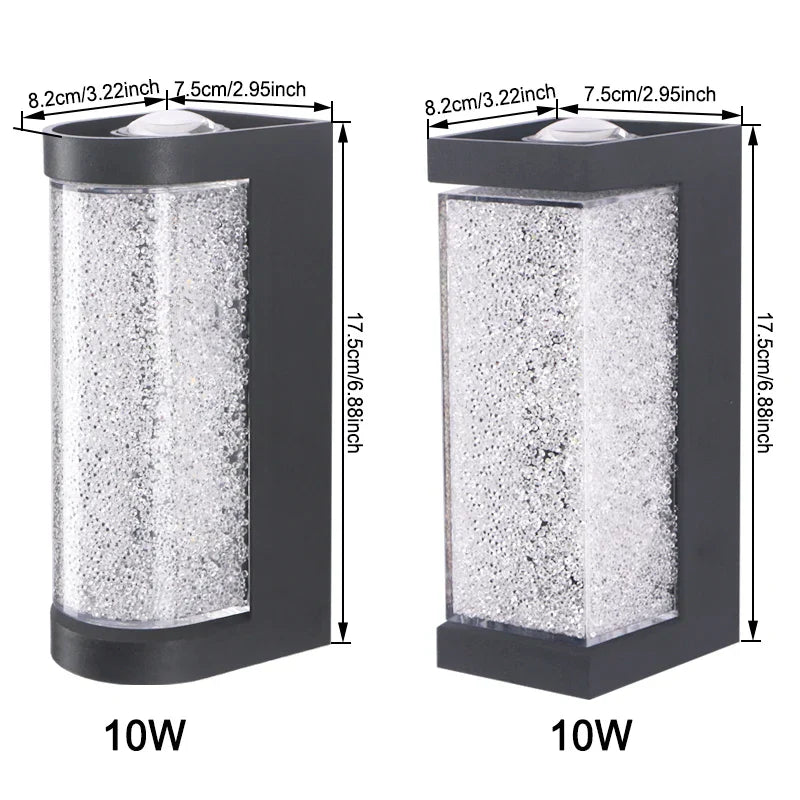 Modern Waterproof LED Outdoor Wall Lamp – Crystal Wall Sconce for Garden, Patio, and Doorway Lighting