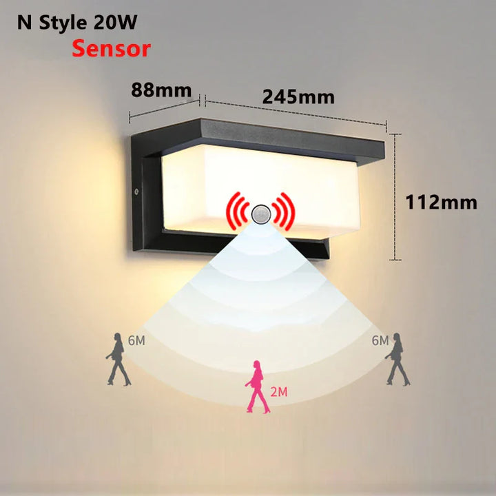 Modern LED Outdoor Wall Lamp with Motion Sensor - Waterproof Porch Light, Outdoor Lighting Fixture