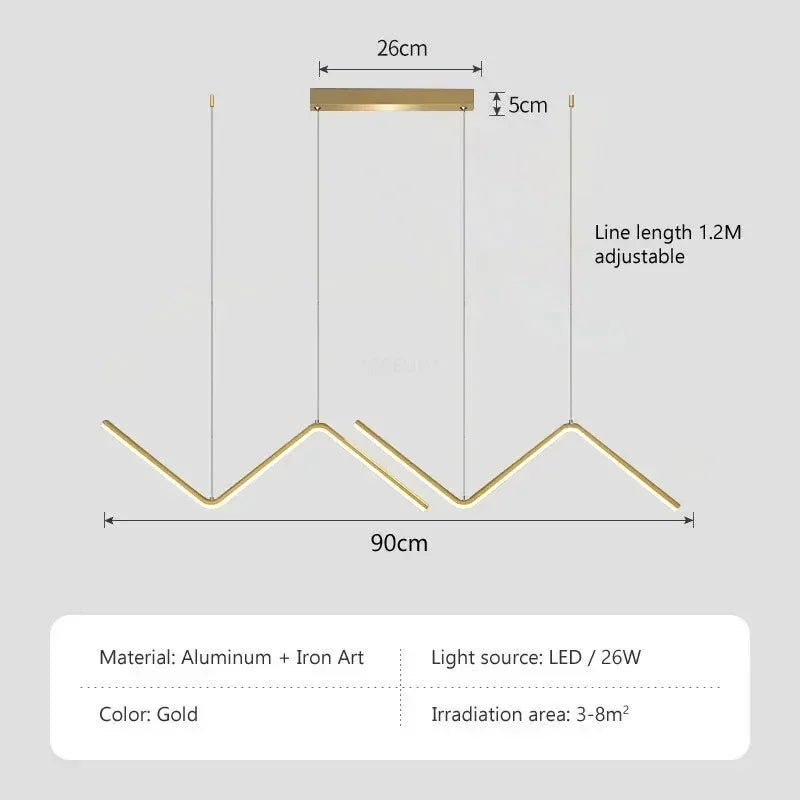 Modern LED Pendant Light – 90cm 2-Head Adjustable Fixture with Remote Control, Dimmable, for Living Room, Bedroom, Hotel, and Study