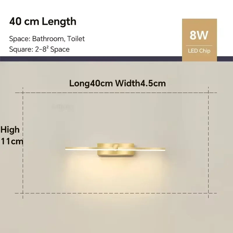 Modern LED Wall Light for Bathroom – 3-Color Adjustable Light Aluminum LED Mirror Lamp for Makeup and Bathing