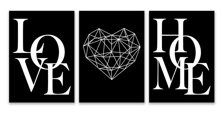 Set of 3Pcs Geometric Love Home Heart Wall Art Fine Art Canvas Prints Black White Minimalist Posters Pictures For Living Room Bedroom Art Decor