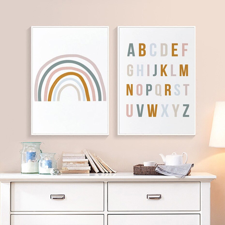 Cute Rainbow Nursery Alphabet - Canvas Wall Art Print