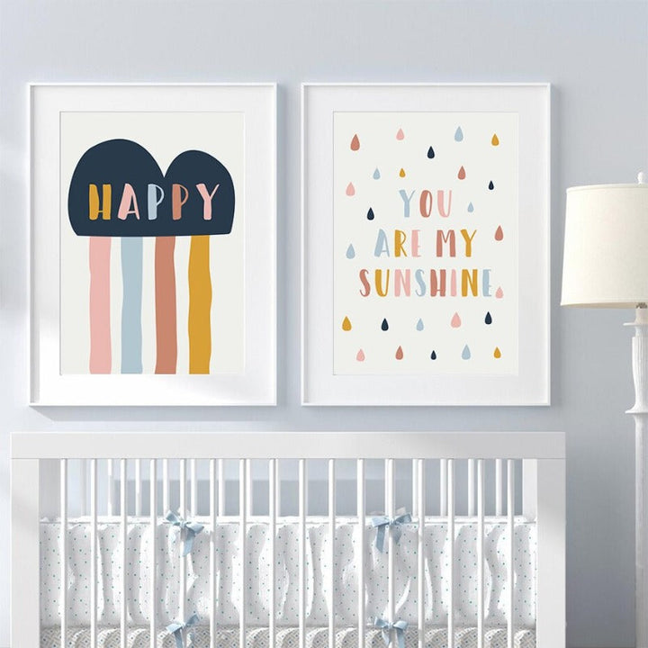 Happy Color You Are My Sunshine Nursery - Canvas Wall Art Print