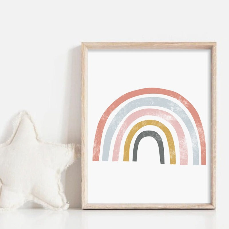 Lovely Rainbow Cartoon Girl Nursery - Canvas Wall Art Print