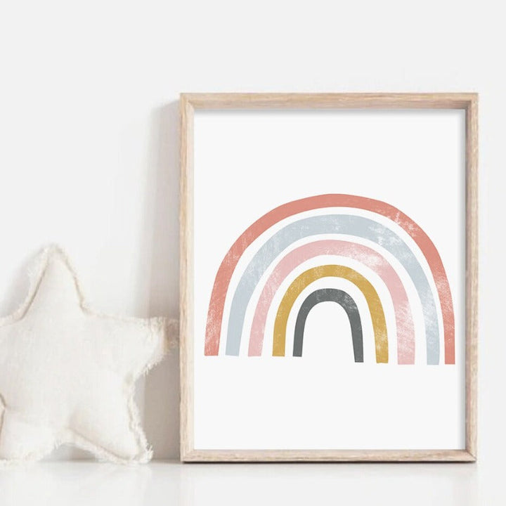 Lovely Rainbow Cartoon Girl Nursery - Canvas Wall Art Print
