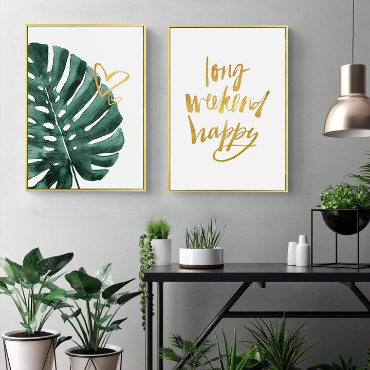 Gold Pineapple Tropical Turtle Leaf Modern - Canvas Wall Art Painting