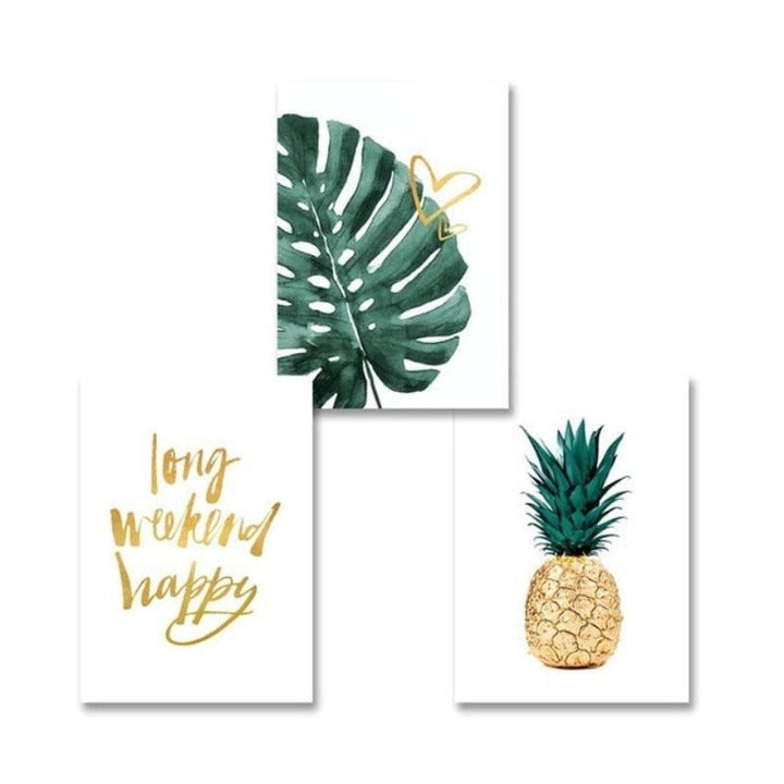 Gold Pineapple Tropical Turtle Leaf Modern - Canvas Wall Art Painting