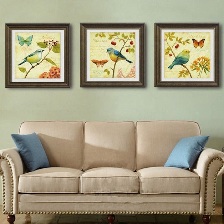 Vintage Europe Birds Butterfly Flowers - Canvas Wall Art Painting